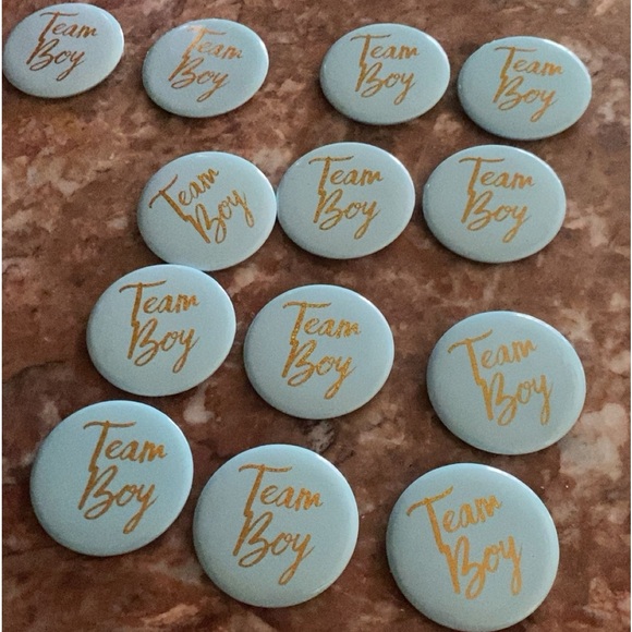 GENDER Reveal Team Boy Team Girl Bink Blue Gold Buttons Brooch Shiny Baby - Picture 2 of 3